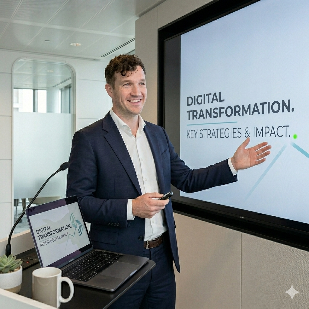 Sam Balkenende tijdens een presentatie